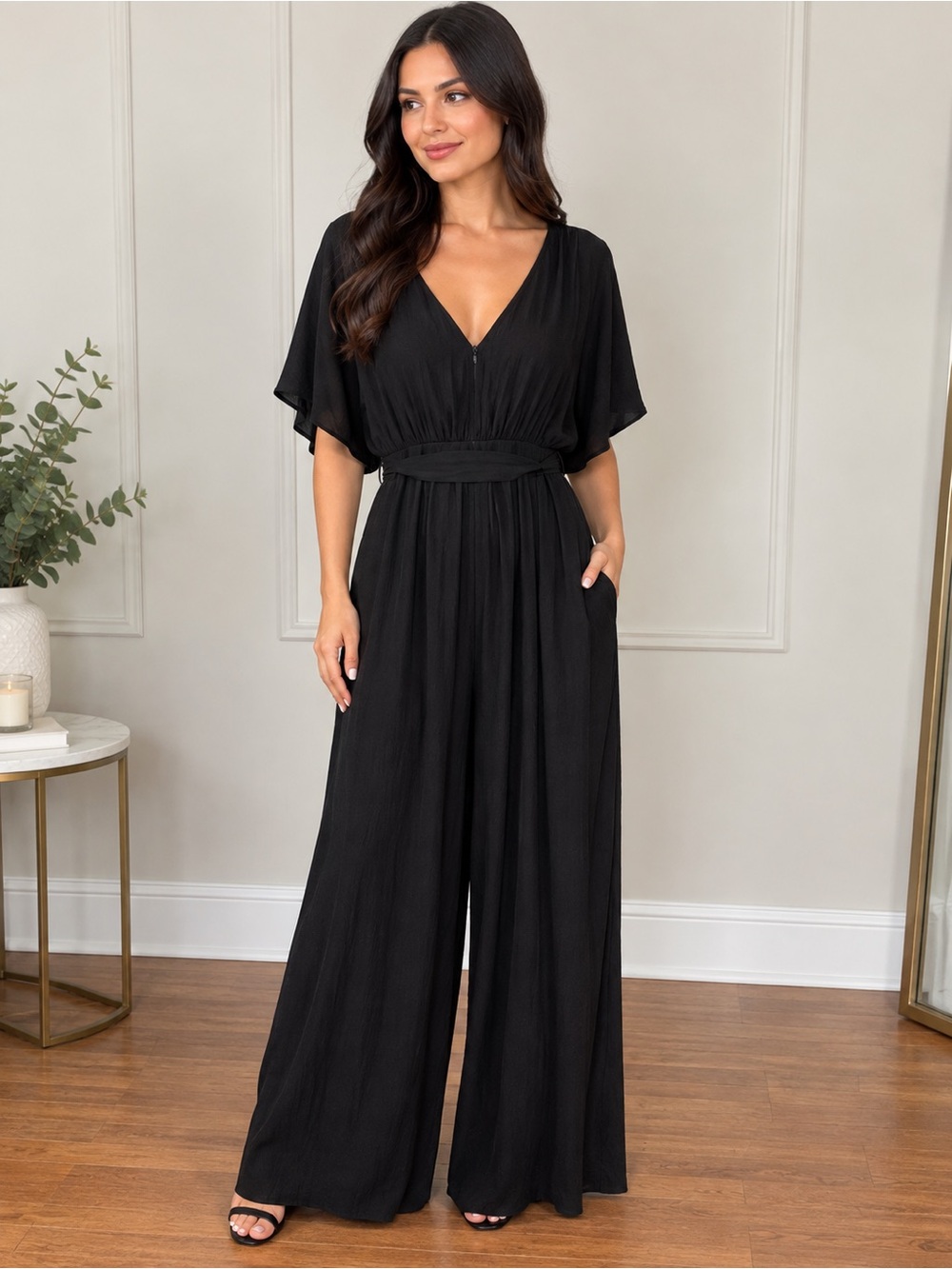 Express Black V-Neck Draped Jumpsuit